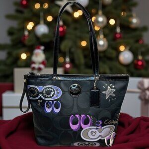 COACH DAISY POP OPTIC BLACK TOTE BAG